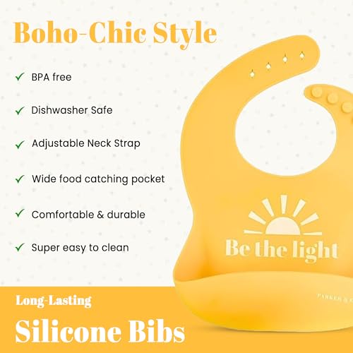PARKER & ELOWYN Silicone bibs | Be the Light | Pack of 2 Silicone Bibs for Baby Boy or Girl | 100% Silicone Bibs for Babies 3 months +