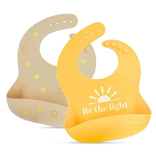PARKER & ELOWYN Silicone bibs | Be the Light | Pack of 2 Silicone Bibs for Baby Boy or Girl | 100% Silicone Bibs for Babies 3 months +