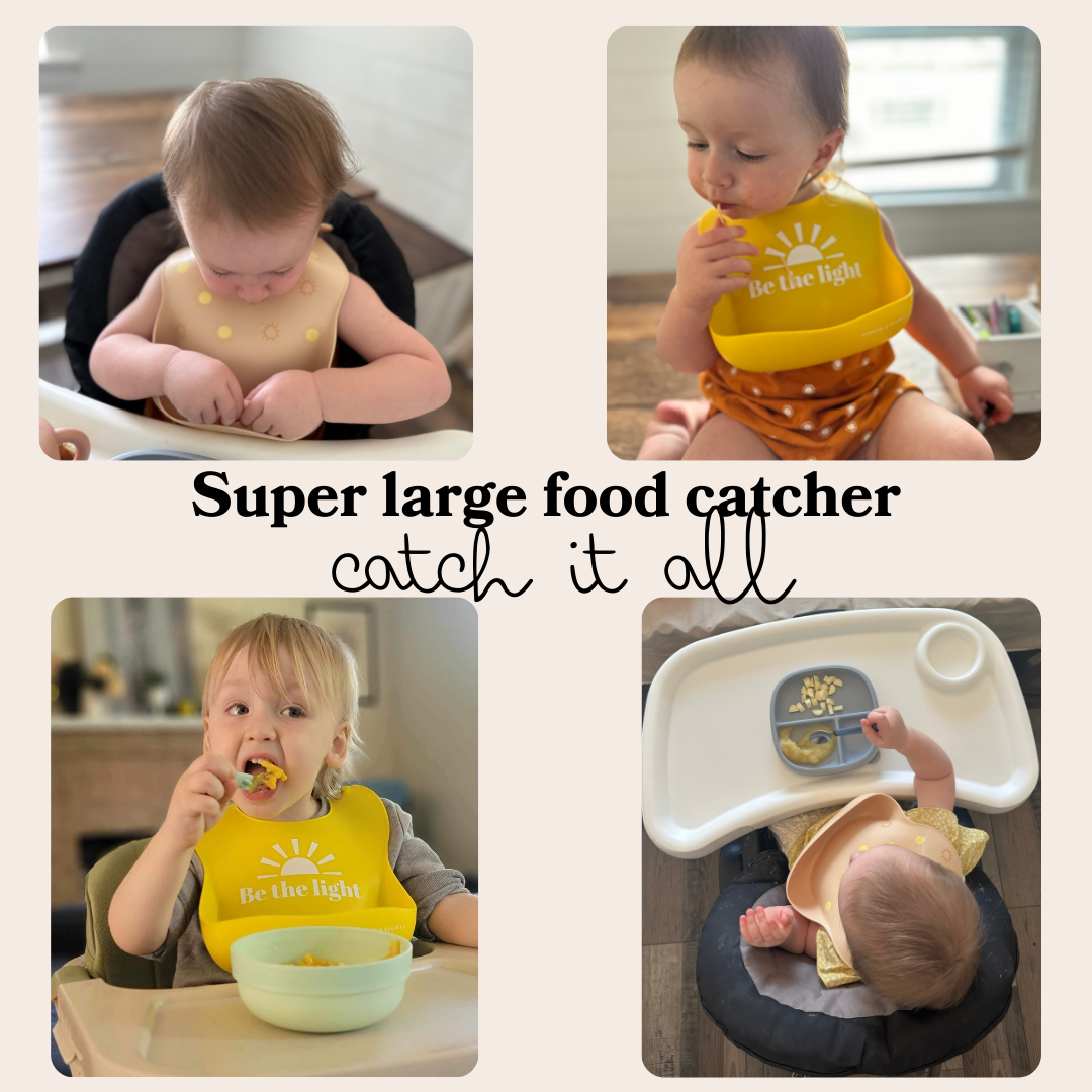 PARKER & ELOWYN Silicone bibs | Be the Light | Pack of 2 Silicone Bibs for Baby Boy or Girl | 100% Silicone Bibs for Babies 3 months +