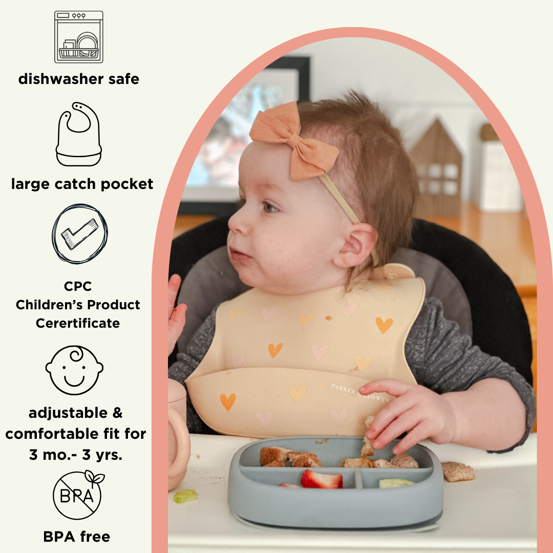PARKER & ELOWYN Silicone bibs | Child of God | Pack of 2 Silicone Bibs for Baby Boy or Girl | 100% Silicone Bibs for Babies 3 months +