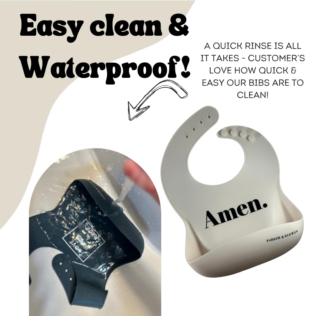 PARKER & ELOWYN Soft Waterproof Silicone Bib, I Love Jesus & Snacks, Unisex Baby Toddler, BPA free, Non-Toxic, Large Food Catcher, Easy Clean, 3 months +