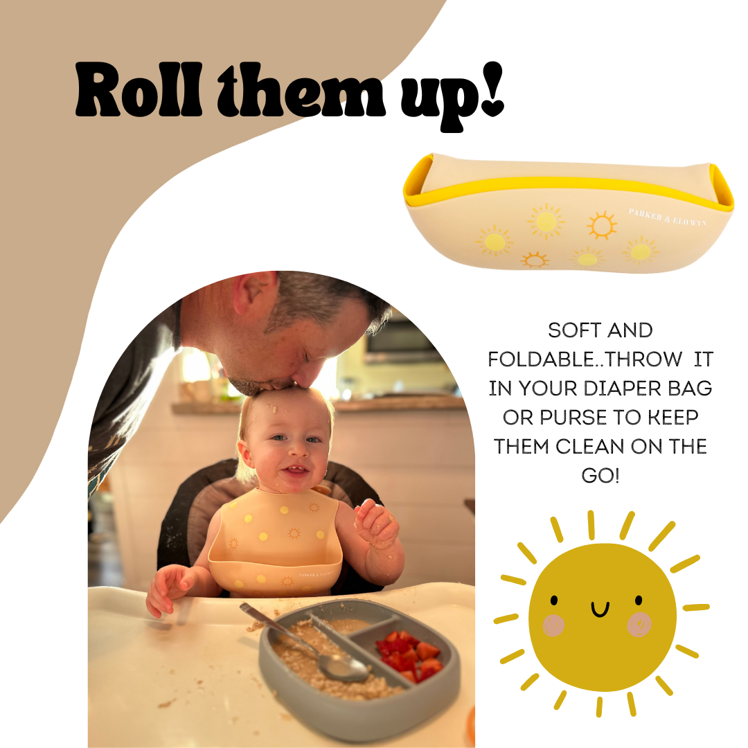 PARKER & ELOWYN Silicone bibs | Be the Light | Pack of 2 Silicone Bibs for Baby Boy or Girl | 100% Silicone Bibs for Babies 3 months +