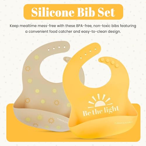 PARKER & ELOWYN Silicone bibs | Be the Light | Pack of 2 Silicone Bibs for Baby Boy or Girl | 100% Silicone Bibs for Babies 3 months +