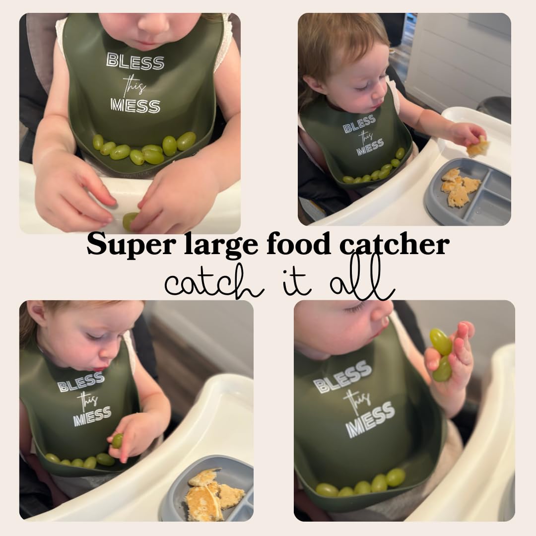 PARKER & ELOWYN Soft Waterproof Silicone Bib, Bless this Mess, Unisex Baby Toddler, BPA free, Non-Toxic, Large Food Catcher, Easy Clean, 3 months +