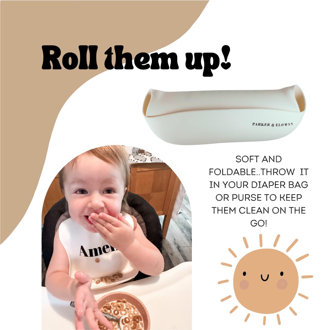 PARKER & ELOWYN Soft Waterproof Silicone Bib, AMEN, Unisex Baby Toddler, BPA free, Non-Toxic, Large Food Catcher, Easy Clean, 3 months +