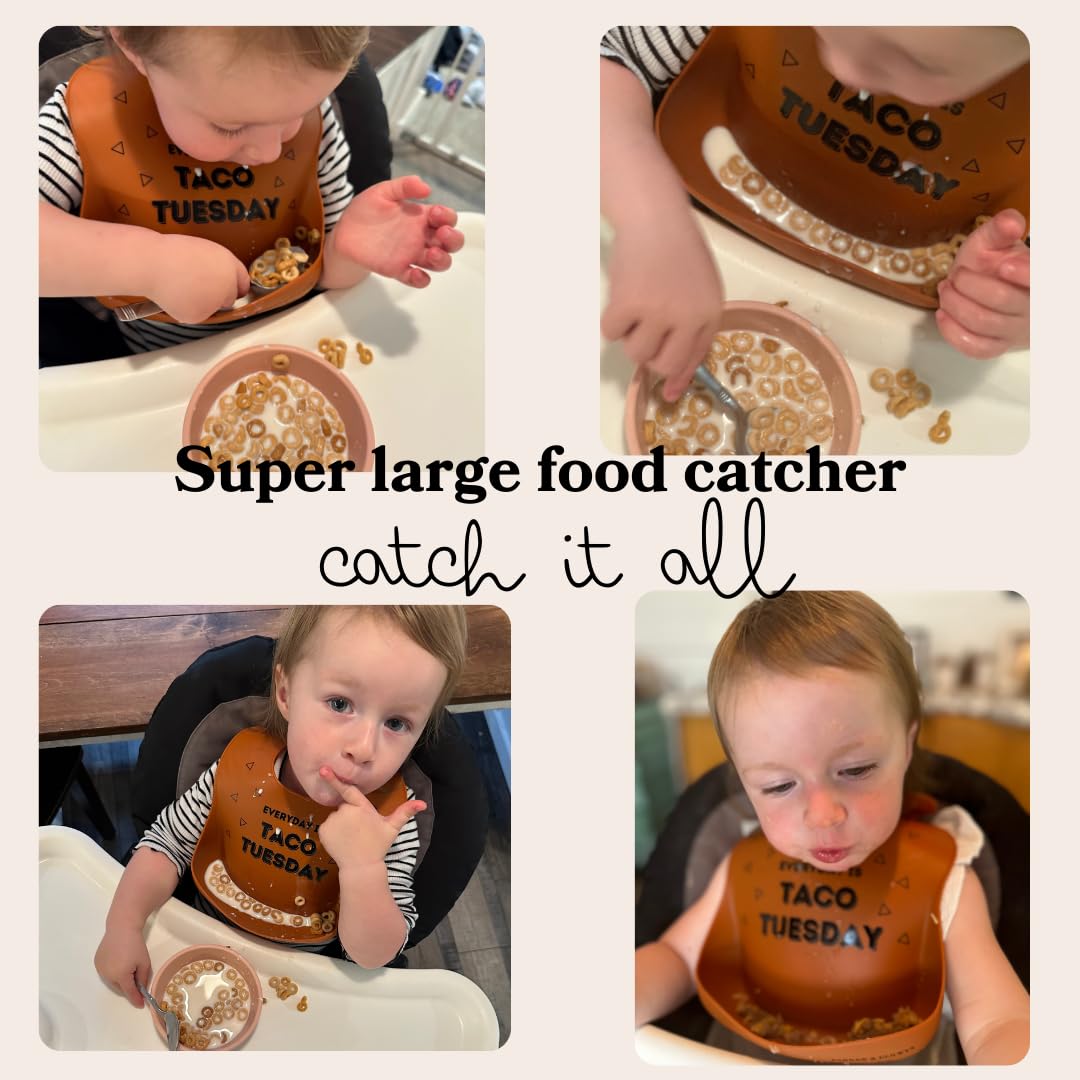 PARKER & ELOWYN Soft Waterproof Silicone Bib,Everyday is Taco Tuesday, Unisex Baby Toddler, BPA free, Non-Toxic, Large Food Catcher, Easy Clean, 3 months +