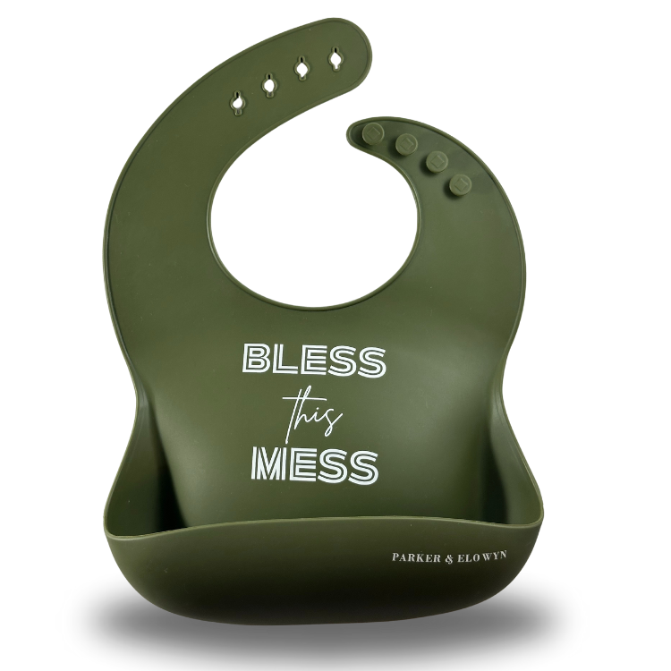 PARKER & ELOWYN Soft Waterproof Silicone Bib, Bless this Mess, Unisex Baby Toddler, BPA free, Non-Toxic, Large Food Catcher, Easy Clean, 3 months +