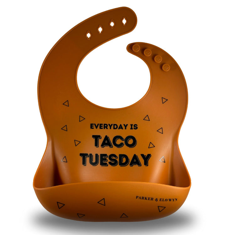 PARKER & ELOWYN Soft Waterproof Silicone Bib,Everyday is Taco Tuesday, Unisex Baby Toddler, BPA free, Non-Toxic, Large Food Catcher, Easy Clean, 3 months +